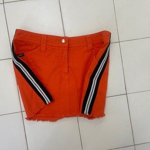 DOLCE & GABBANA BEACHWEAR ORANGE DENIM JEAN SKIRT STRIPED FRINGED SIZE SMALL